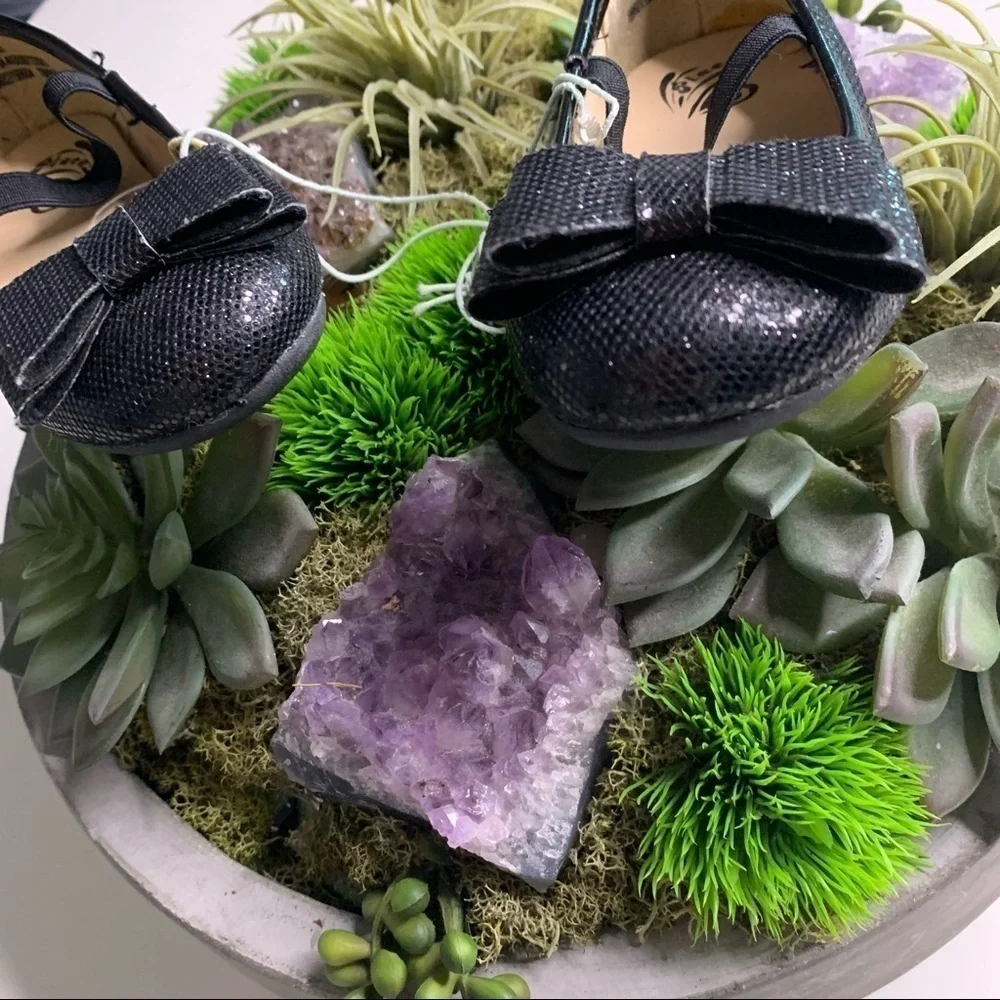the children’s place black shimmer bow ballet flat toddler shoes new w tags